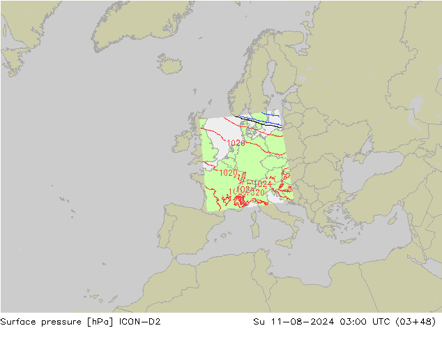 地面气压 ICON-D2 星期日 11.08.2024 03 UTC