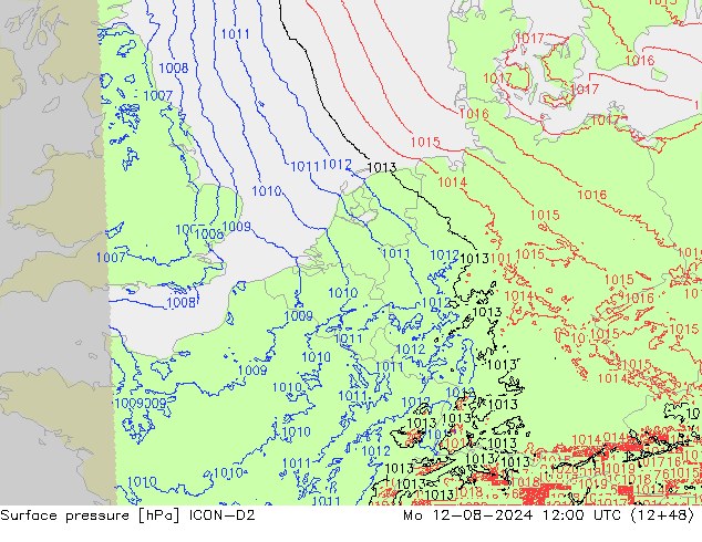 Luchtdruk (Grond) ICON-D2 ma 12.08.2024 12 UTC