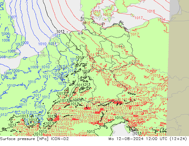 Luchtdruk (Grond) ICON-D2 ma 12.08.2024 12 UTC