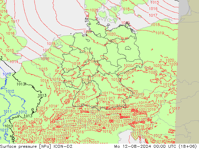 Luchtdruk (Grond) ICON-D2 ma 12.08.2024 00 UTC