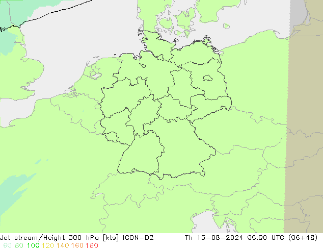 高速氣流 ICON-D2 星期四 15.08.2024 06 UTC