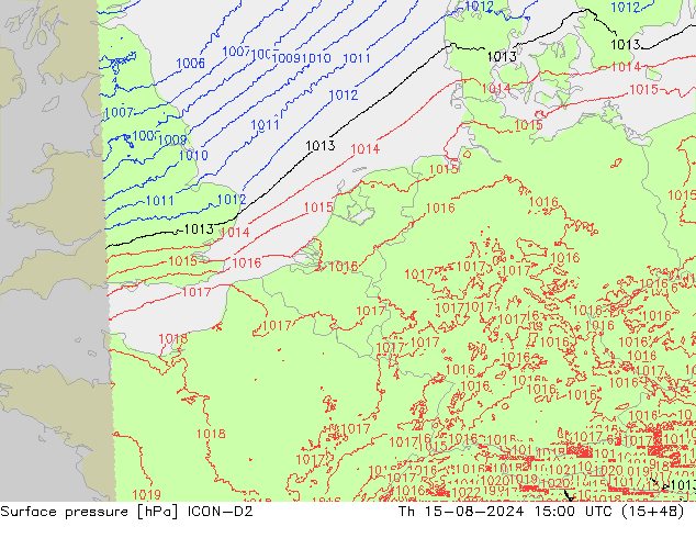 Luchtdruk (Grond) ICON-D2 do 15.08.2024 15 UTC