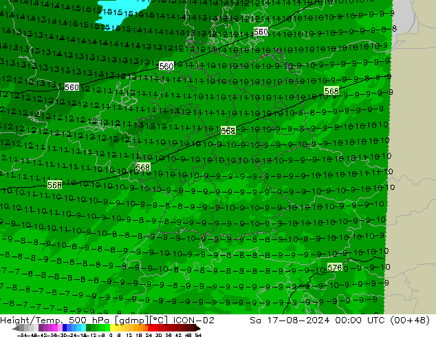 Hoogte/Temp. 500 hPa ICON-D2 za 17.08.2024 00 UTC