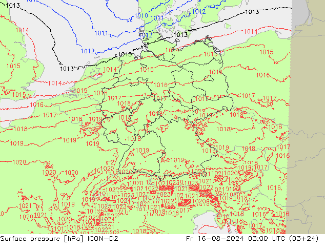 Luchtdruk (Grond) ICON-D2 vr 16.08.2024 03 UTC