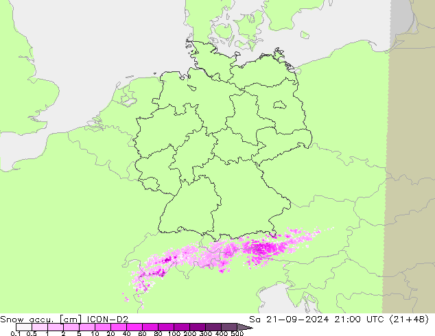 Snow accu. ICON-D2  21.09.2024 21 UTC