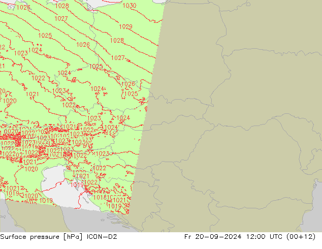 Surface pressure ICON-D2 Fr 20.09.2024 12 UTC