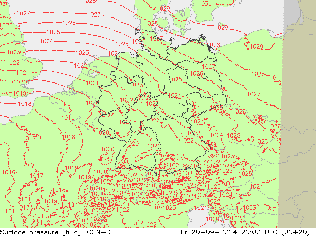 Luchtdruk (Grond) ICON-D2 vr 20.09.2024 20 UTC