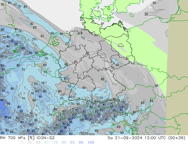 Humidité rel. 700 hPa ICON-D2 sam 21.09.2024 12 UTC