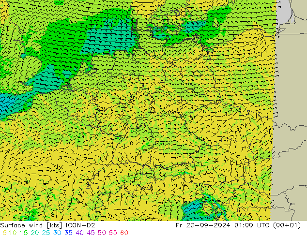 Surface wind ICON-D2 Fr 20.09.2024 01 UTC