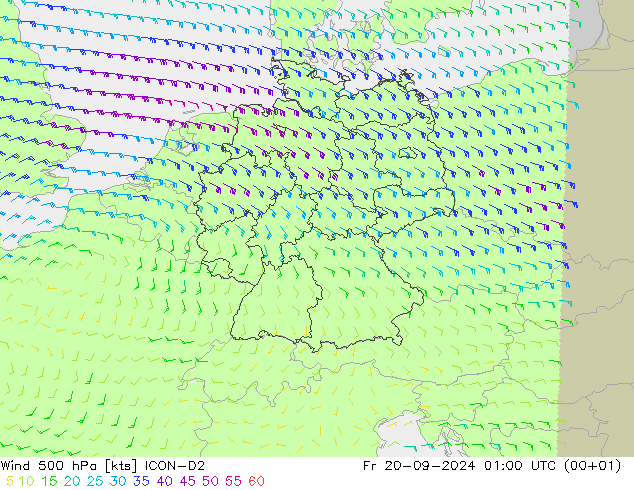 Rüzgar 500 hPa ICON-D2 Cu 20.09.2024 01 UTC