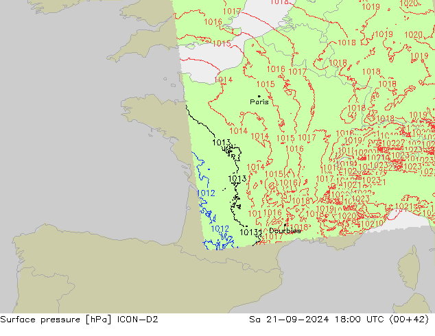 Surface pressure ICON-D2 Sa 21.09.2024 18 UTC