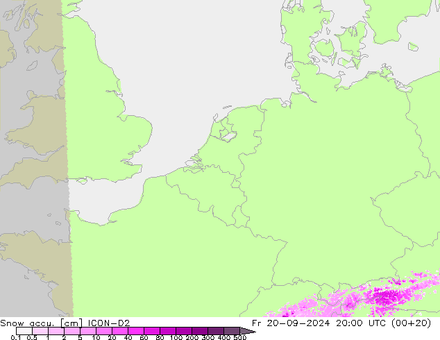 Глубина снега ICON-D2 пт 20.09.2024 20 UTC
