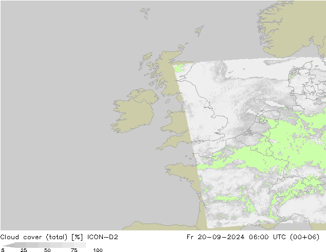 nuvens (total) ICON-D2 Sex 20.09.2024 06 UTC