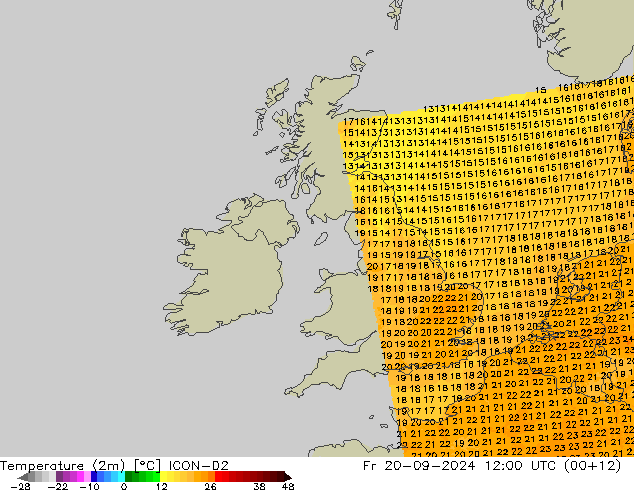 карта температуры ICON-D2 пт 20.09.2024 12 UTC