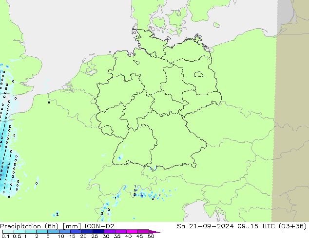 осадки (6h) ICON-D2 сб 21.09.2024 15 UTC