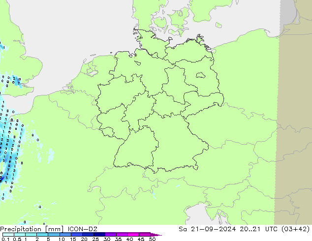 Précipitation ICON-D2 sam 21.09.2024 21 UTC