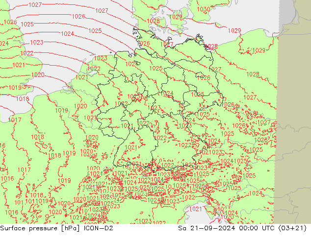 ciśnienie ICON-D2 so. 21.09.2024 00 UTC