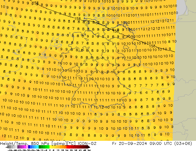 Height/Temp. 850 гПа ICON-D2 пт 20.09.2024 09 UTC