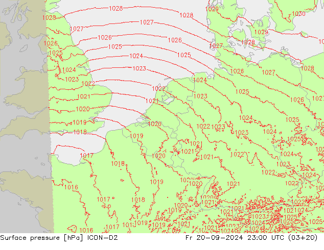 приземное давление ICON-D2 пт 20.09.2024 23 UTC