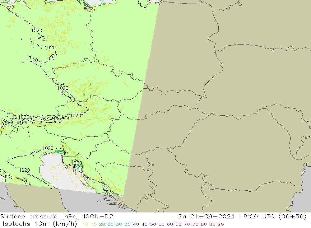 Eşrüzgar Hızları (km/sa) ICON-D2 Cts 21.09.2024 18 UTC