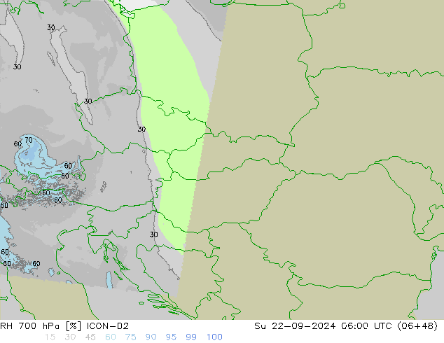 RH 700 hPa ICON-D2 Dom 22.09.2024 06 UTC