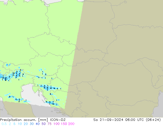 Precipitation accum. ICON-D2 so. 21.09.2024 06 UTC