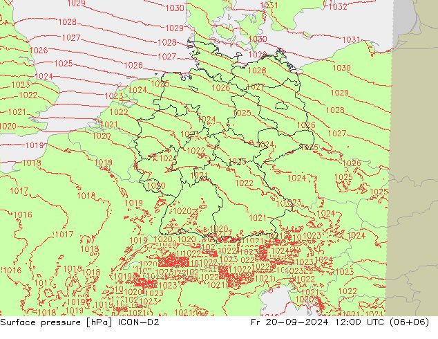 Luchtdruk (Grond) ICON-D2 vr 20.09.2024 12 UTC