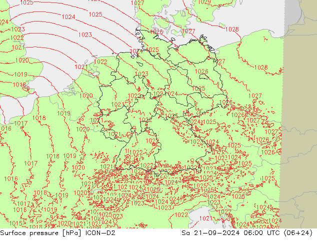 Surface pressure ICON-D2 Sa 21.09.2024 06 UTC