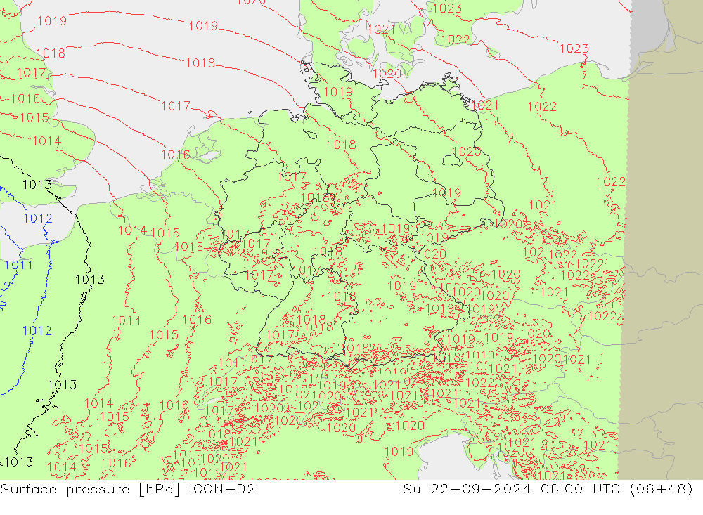 pressão do solo ICON-D2 Dom 22.09.2024 06 UTC