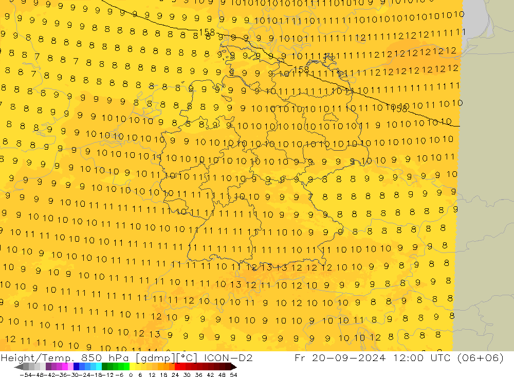 Height/Temp. 850 гПа ICON-D2 пт 20.09.2024 12 UTC