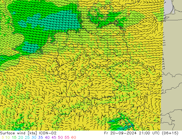 Vent 10 m ICON-D2 ven 20.09.2024 21 UTC