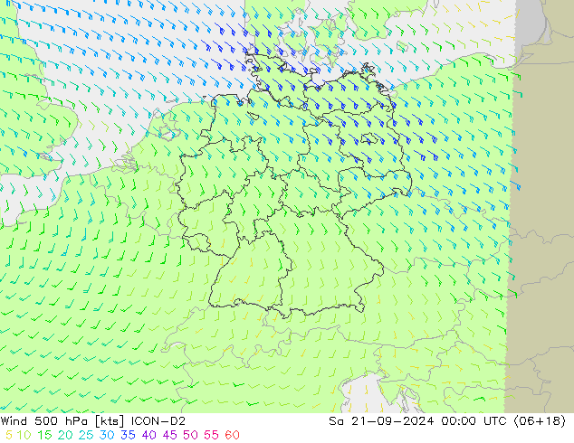 Vent 500 hPa ICON-D2 sam 21.09.2024 00 UTC