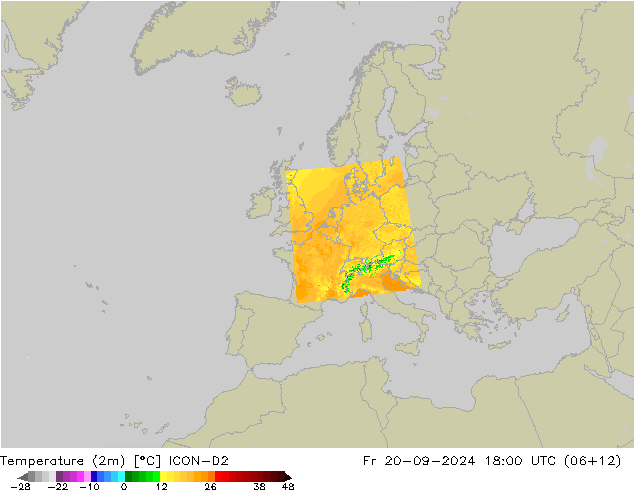 Temperatura (2m) ICON-D2 ven 20.09.2024 18 UTC