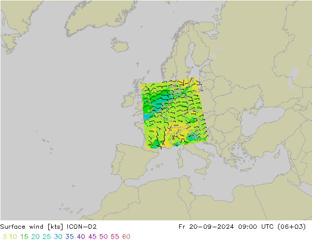 wiatr 10 m ICON-D2 pt. 20.09.2024 09 UTC