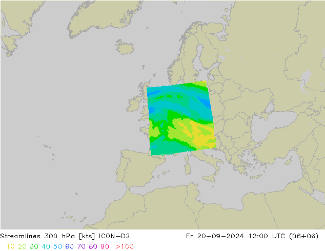 Rüzgar 300 hPa ICON-D2 Cu 20.09.2024 12 UTC