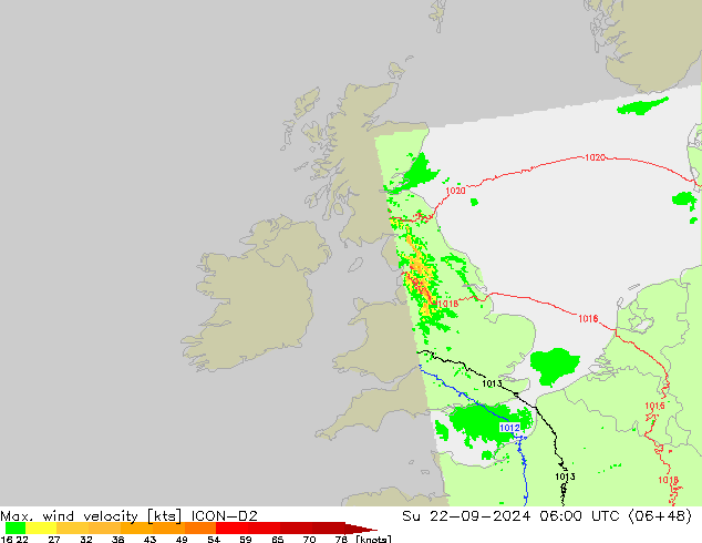 Max. wind snelheid ICON-D2 zo 22.09.2024 06 UTC