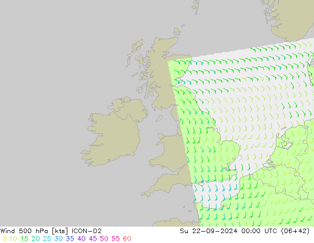 Wind 500 hPa ICON-D2 Su 22.09.2024 00 UTC