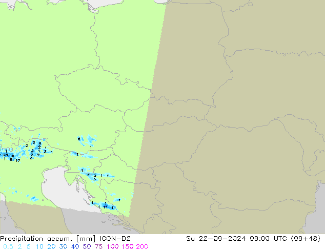 Toplam Yağış ICON-D2 Paz 22.09.2024 09 UTC