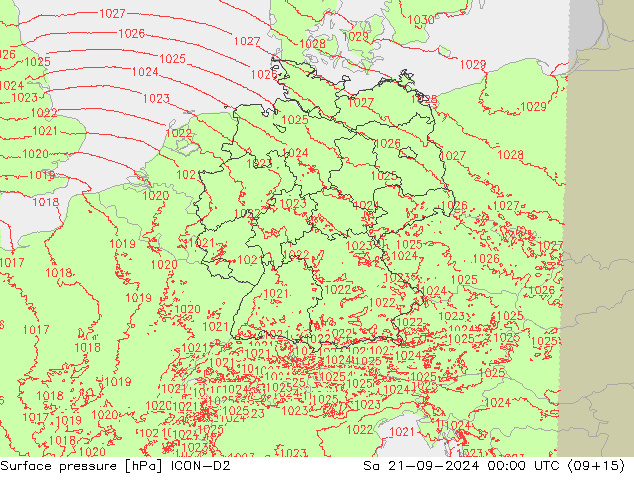 Surface pressure ICON-D2 Sa 21.09.2024 00 UTC