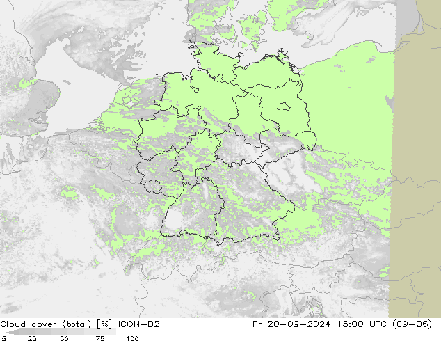 Bewolking (Totaal) ICON-D2 vr 20.09.2024 15 UTC