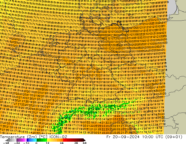 Temperaturkarte (2m) ICON-D2 Fr 20.09.2024 10 UTC