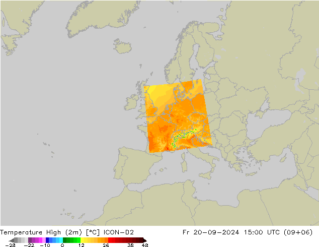 Temp. massima (2m) ICON-D2 ven 20.09.2024 15 UTC