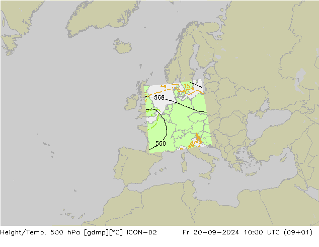 Height/Temp. 500 hPa ICON-D2 Fr 20.09.2024 10 UTC