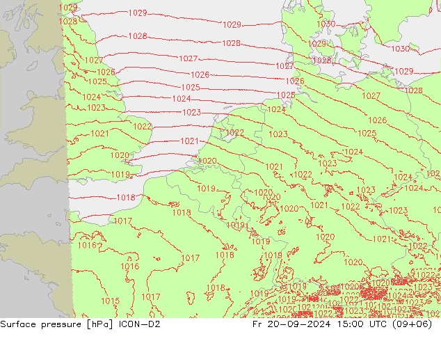 Luchtdruk (Grond) ICON-D2 vr 20.09.2024 15 UTC