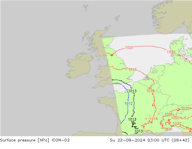 Surface pressure ICON-D2 Su 22.09.2024 03 UTC