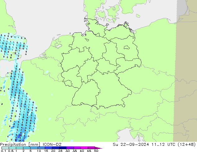 Precipitazione ICON-D2 dom 22.09.2024 12 UTC