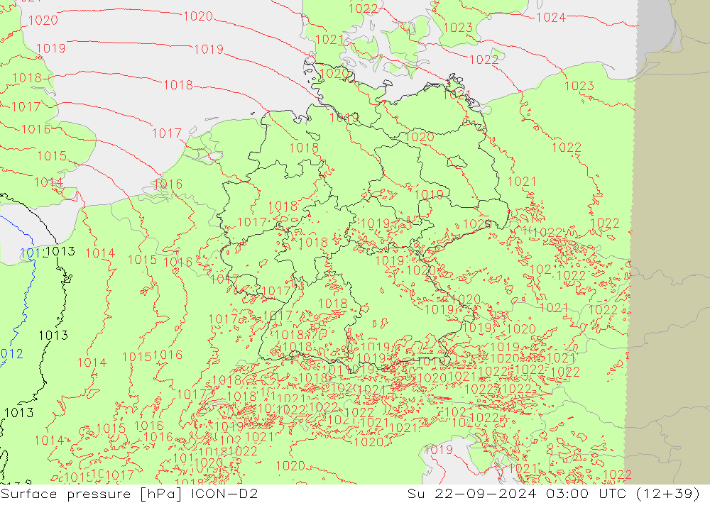 Atmosférický tlak ICON-D2 Ne 22.09.2024 03 UTC