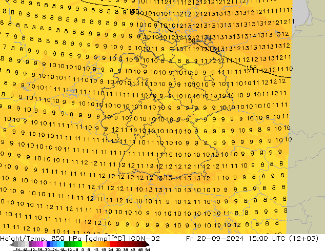 Height/Temp. 850 hPa ICON-D2 ven 20.09.2024 15 UTC