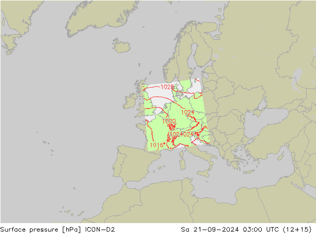 Surface pressure ICON-D2 Sa 21.09.2024 03 UTC