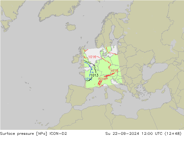 Surface pressure ICON-D2 Su 22.09.2024 12 UTC